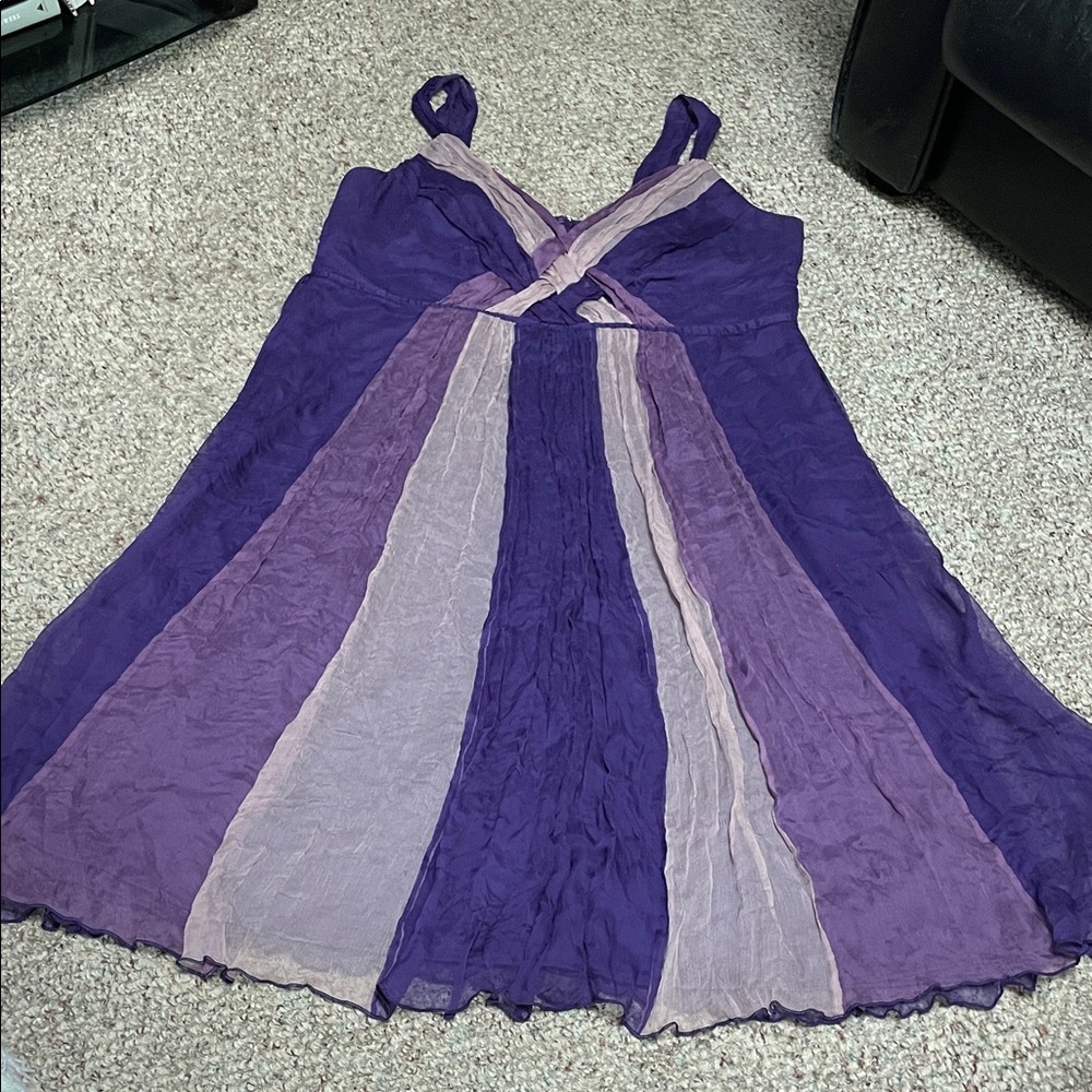 100% silk woven fabric bust full skirt Purple and Lavender Dress